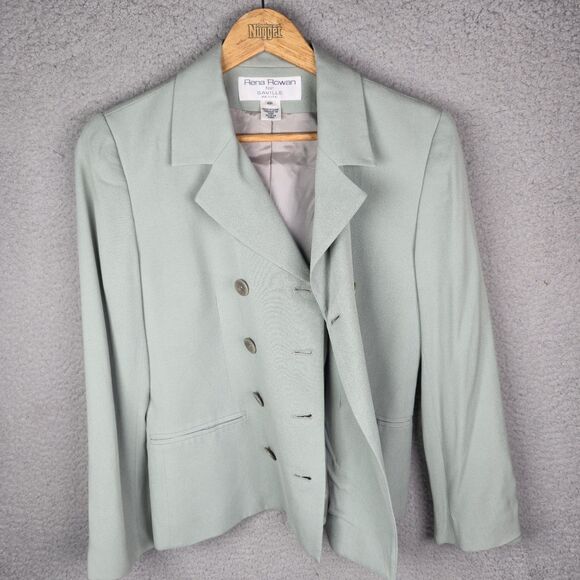 Rena Rowan Womens Silk Blazer Jacket 6P Green Double Breasted Classic Trendy - Picture 4 of 14
